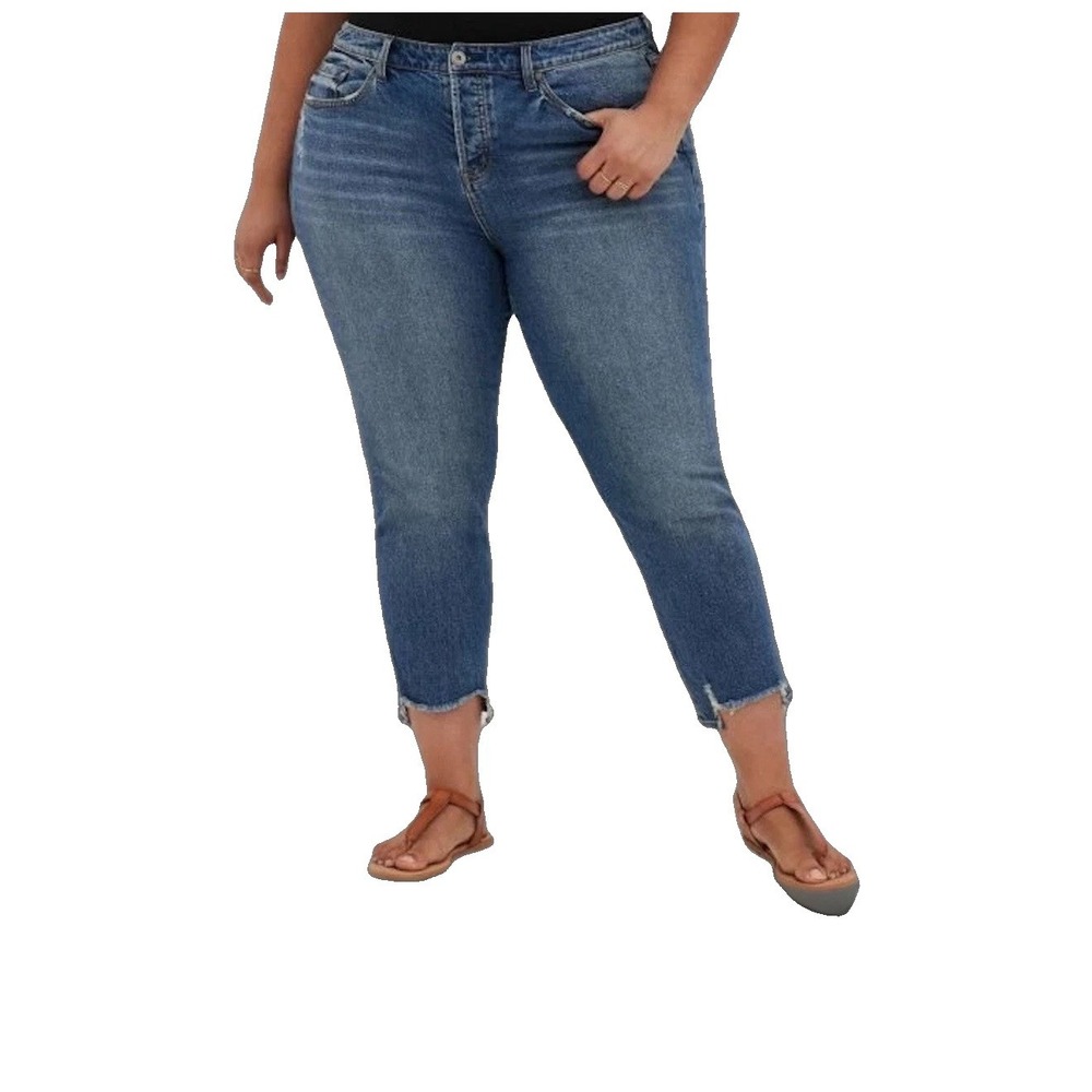 Torrid Jeans Womens 30 Stretch Denim High Rise Straight Button Fly Ankle Fray